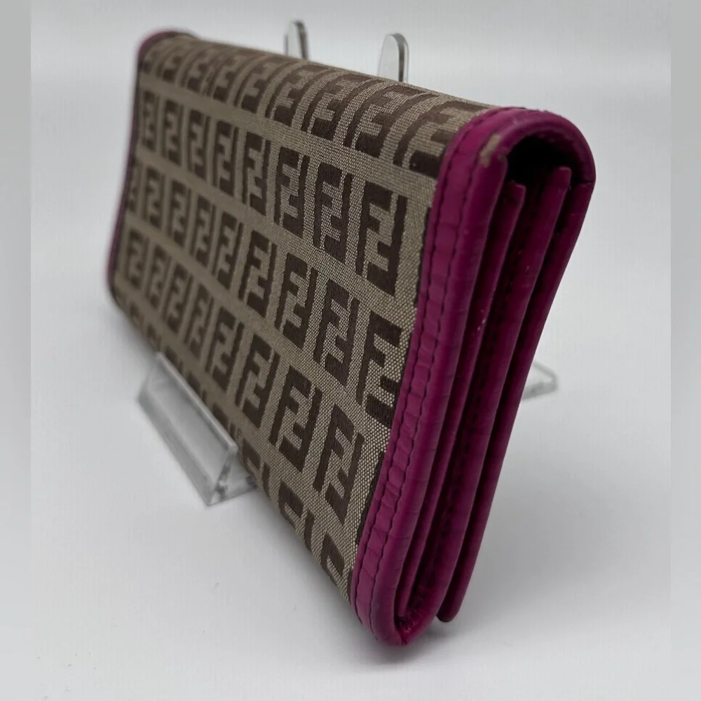 Fendi Zucca Canvas & Leather Continental Wallet - RARE Hot Pink/Monogram - Picture 4 of 10